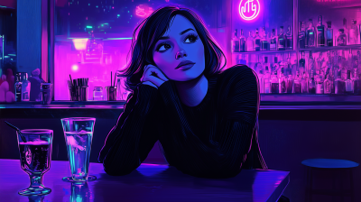 Contemplation in a Cyberpunk Bar