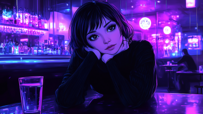 Cyberpunk Woman in Bar