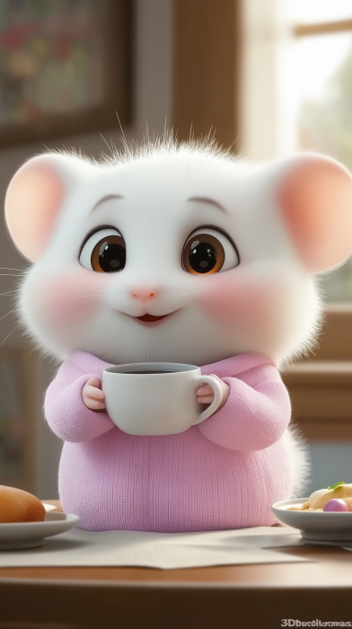 Cute Hamster Drinking Coffee