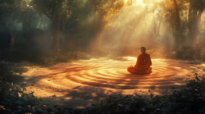 Meditating Monk in the Forest