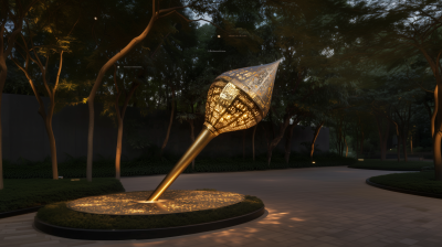 Giant Mace Installation at Golden Hour