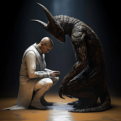 Reptilian Humanoid Kneeling