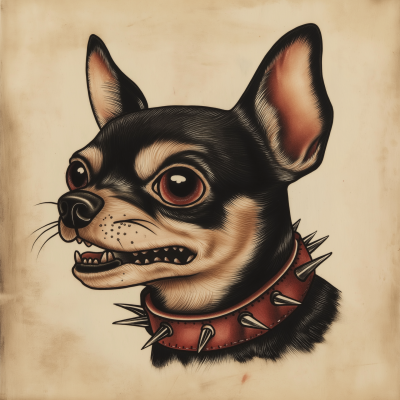 Snarling Chihuahua Tattoo Flash