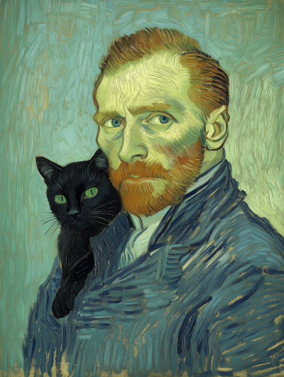 Self Portrait with a Black Cat