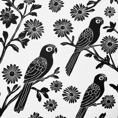 Block Print Parrots Pattern