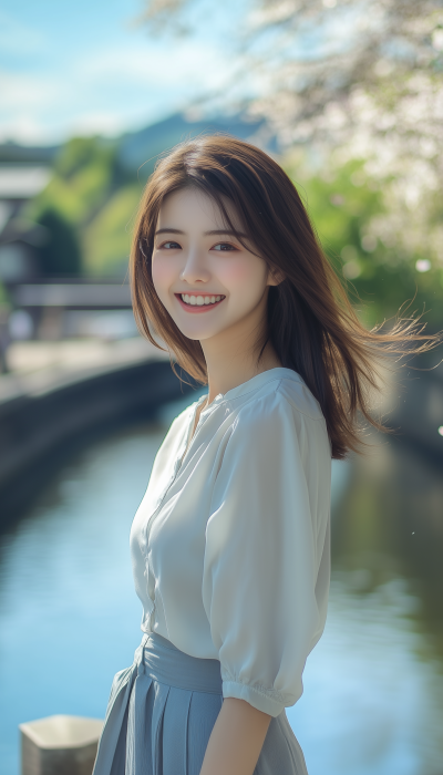Cheerful Girl by Kamo River
