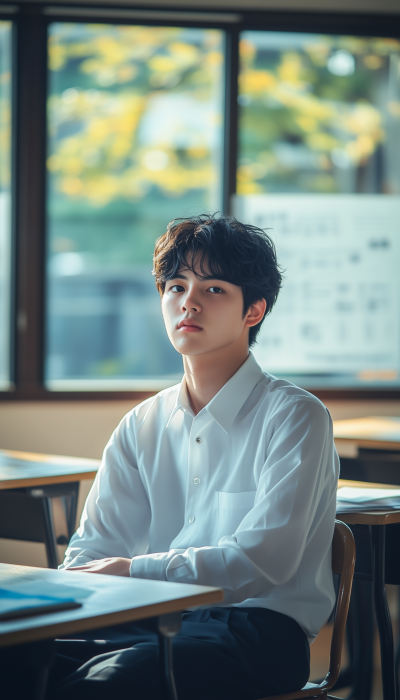 Young Man in Japanese Classroom