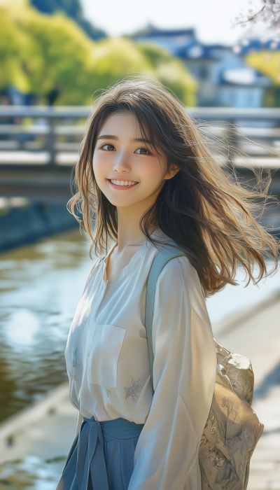 Cheerful Stroll by the River