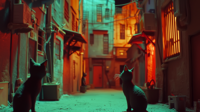 Cinematic Alley Way with Cats