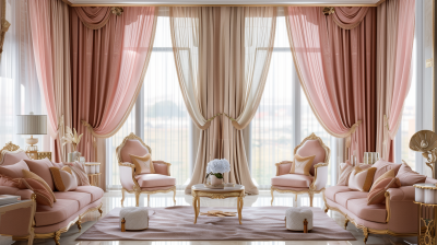 Elegant Living Room with Pink Curtains