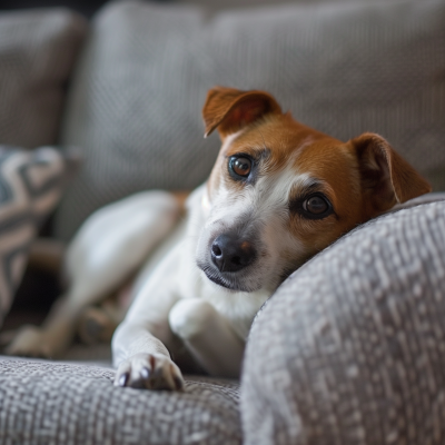 Dog Relaxing on Sofa