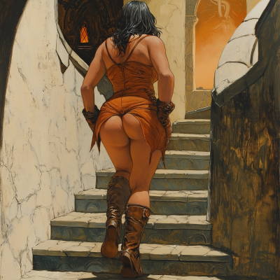 Fantasy Woman Walking Up Stairs
