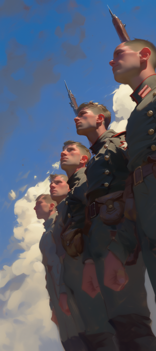 Three Soldiers Looking Up