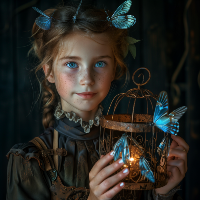 Steampunk Girl with Glowing Orbs