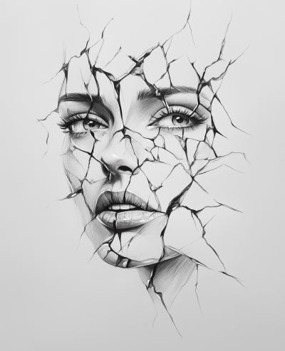Cracked Glass Face Tattoo Design