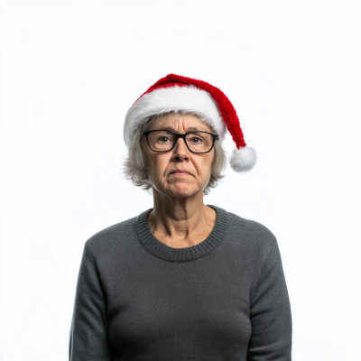 Unenthusiastic Woman in Santa Hat