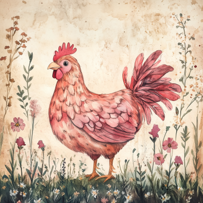 Whimsical Chicken Watercolor