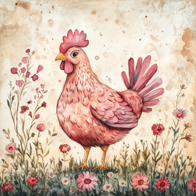 Whimsical Chicken in Watercolor