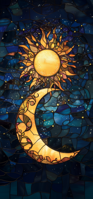 Moon Sun and Stars Stained Glass Wallpaper