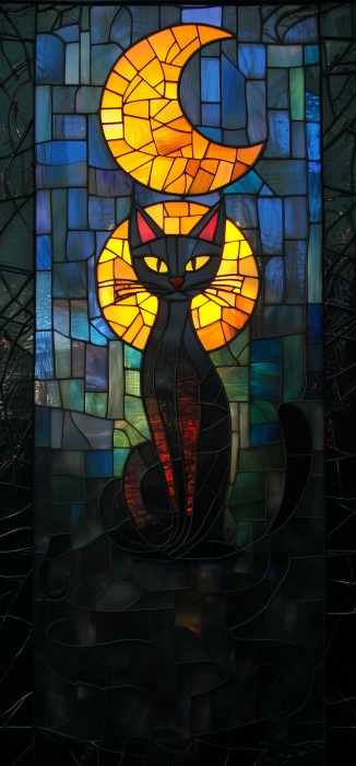 Stained Glass Black Cat