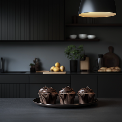 Chocolate Cupcakes in Modern Kitchen