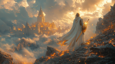 Divine Knight Amidst Ancient Spires