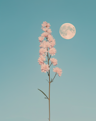 Tall Pink Flower Against Blue Sky