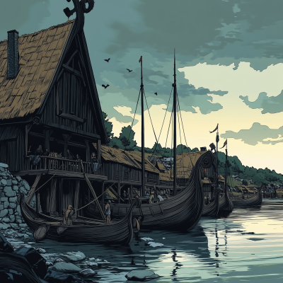 Viking Harbour in Comic Style