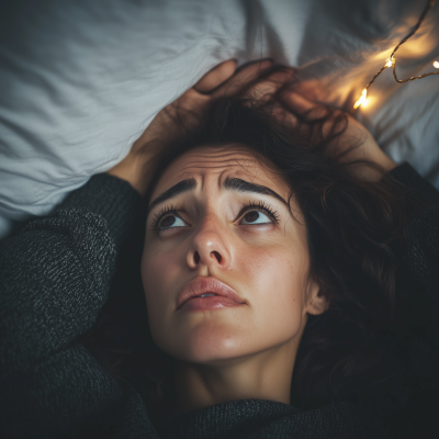 Worried Woman in Bed