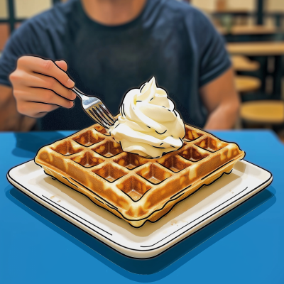 Man Enjoying Waffle