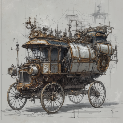 Steampunk Battle Stagecoach Concept Art