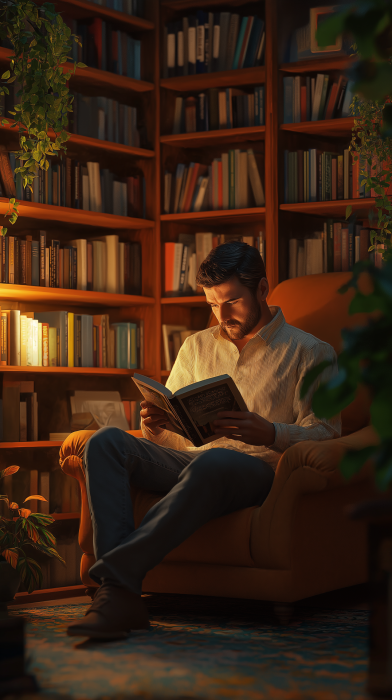 Man Reading in Home Office