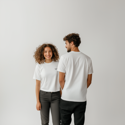 Woman and Man in White Tees