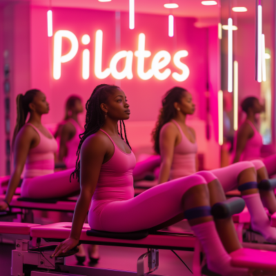 Pink Themed Pilates Class