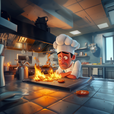 Tired Chef in a Modern Kitchen