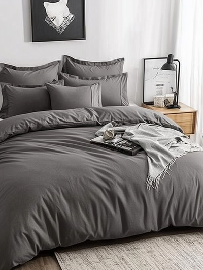 Boiled Cotton Gray Bedding Set