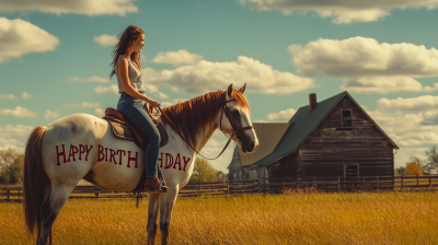 Woman Riding Horse on Farm