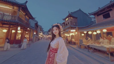 Young Girl in Hanfu Exploring Ancient Luoyang