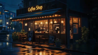 Cozy Coffee Shop at Night