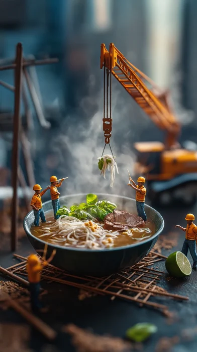 Miniature Construction Workers Crafting Pho