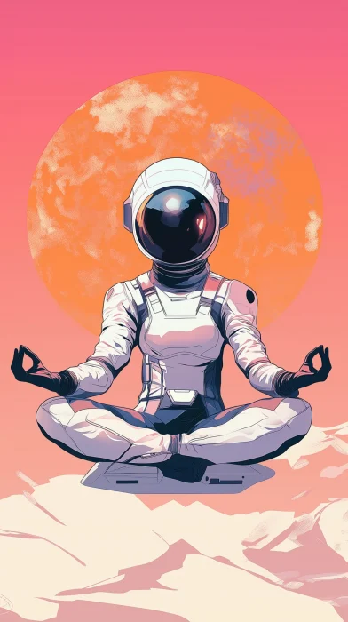 Futuristic Astronaut Meditating in Space