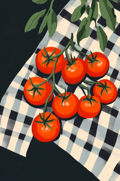 Tomatoes on Checkered Cloth