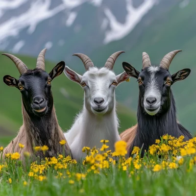 Goat Family in the Mountains