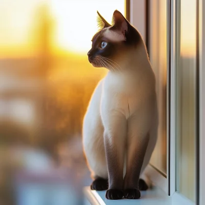 Siamese Cat at Sunset