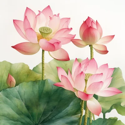 Lotus Flowers Watercolor