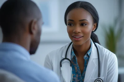 African Woman Doctor with Patient