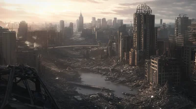 Devastated Cityscape After War