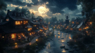 Moonlit Medieval Village