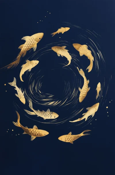 Circle of Fish in Gold Foil