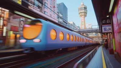 Blue Nankai Train in Motion